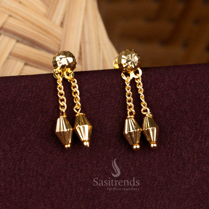 Micro Gold Plated Chain Drop Earrings with Double Bead Design that Look Like Real Gold