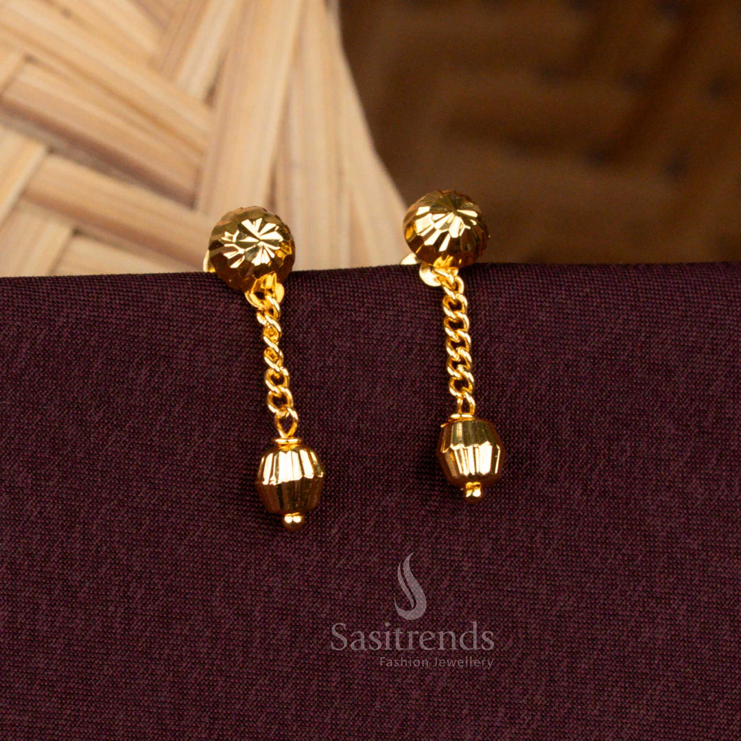 Micro Gold Plated Chain Drop Earrings with Single Bead Design by Sasitrends