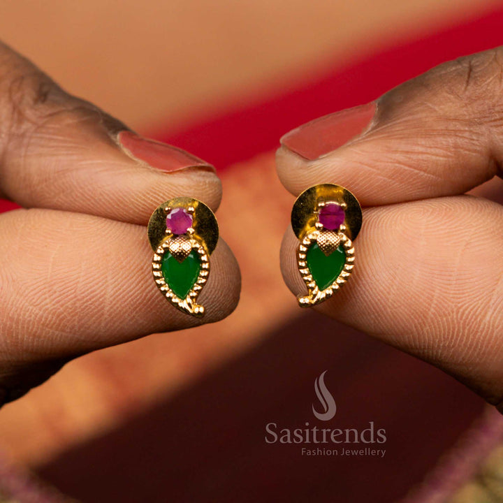 Traditional matte gold plated palakka Mango Motif Necklace Set with Earrings - Sasitrends