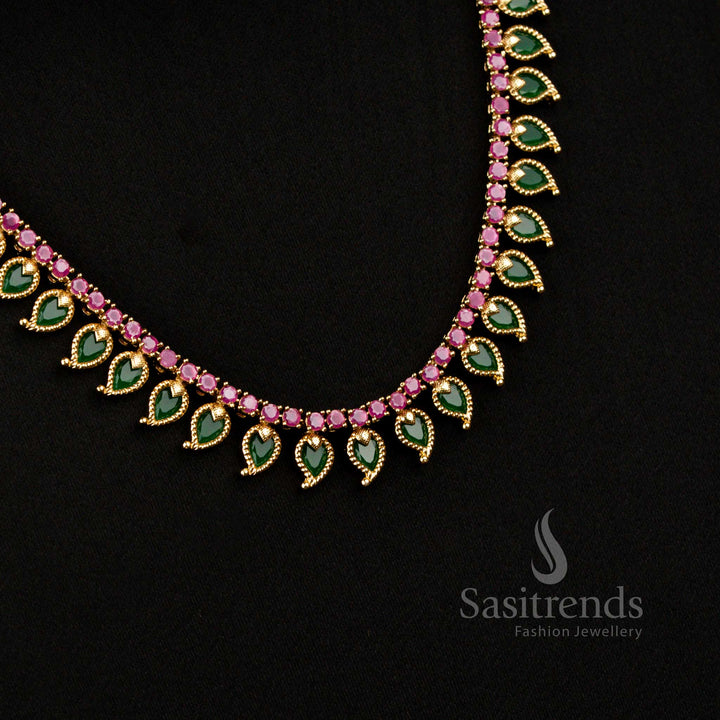 Kerala Matte Gold Plated Long Mango Palakka Ad Stone Necklace Set  - Sasitrends