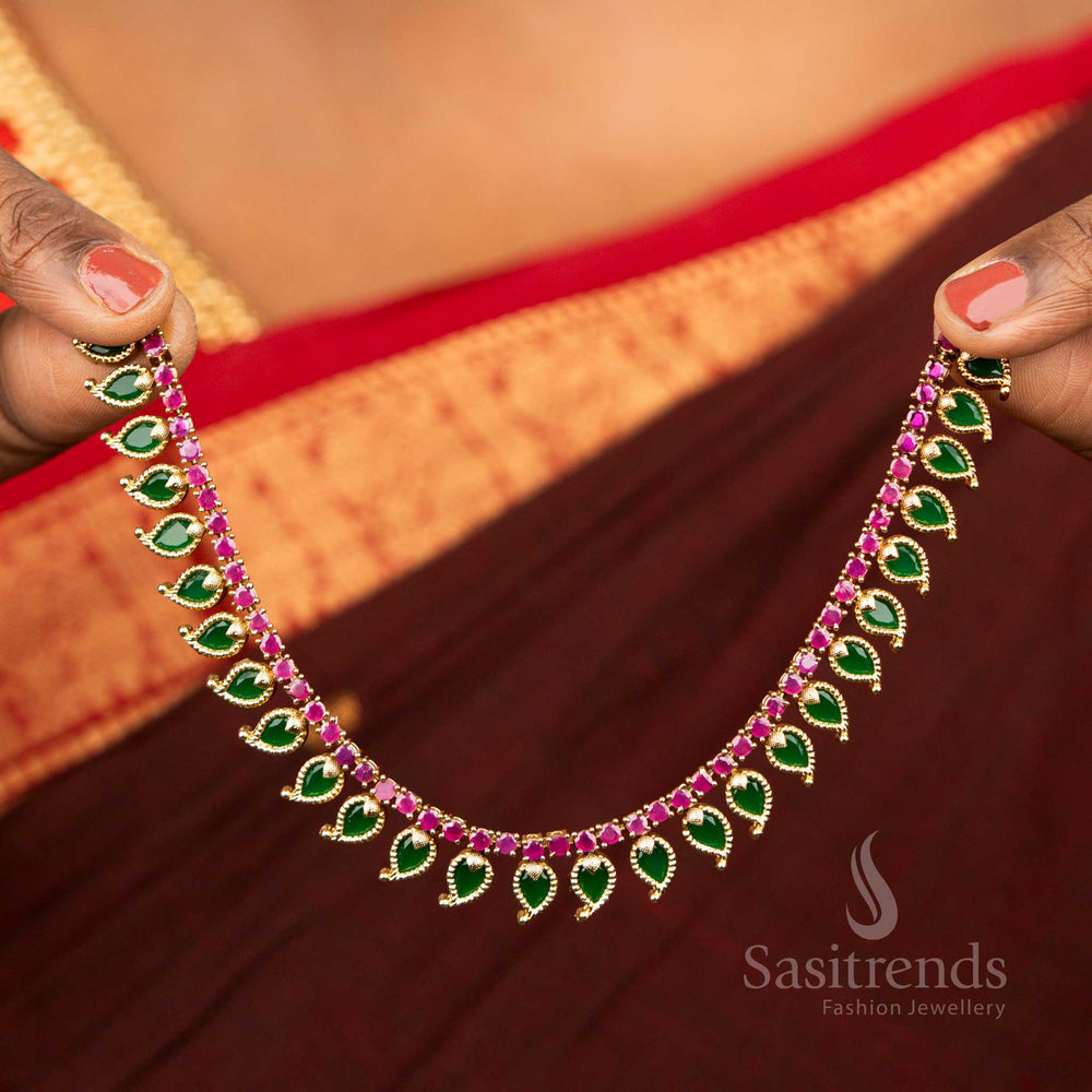 Kerala Palakka Short Mango Necklace with Matte Gold Finish - Sasitrends
