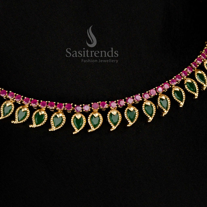 Kerala Onam Wear Matte Gold Plated Long Mango Palakka Ad Stone Necklace Set  - Sasitrends