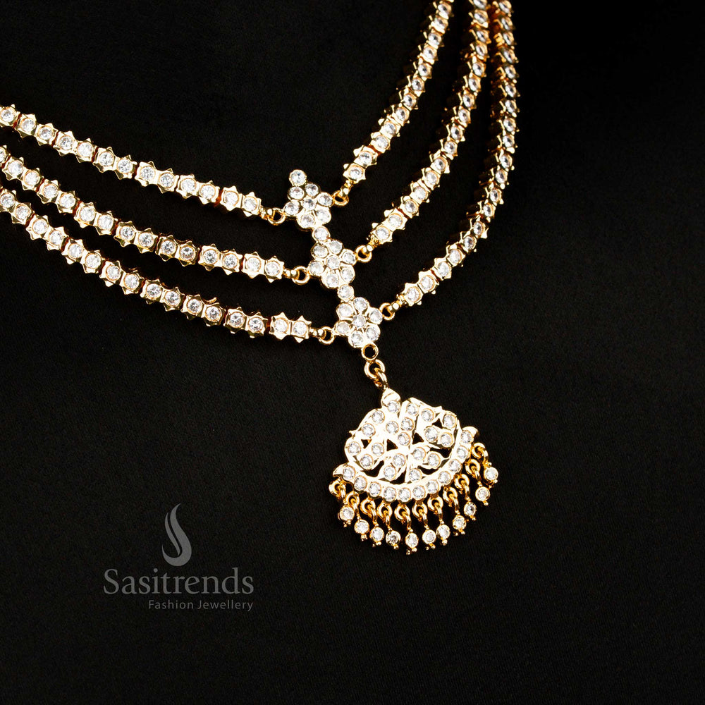 Guaranteed Impon Attigai 24K Micro Gold Plated Triple Layer AD Stone Panchaloga Necklace - Sasitrends