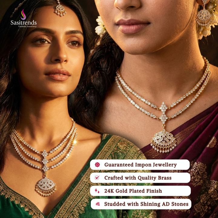 Guaranteed impon micro gold plated AD stone necklace set - Sasitrends