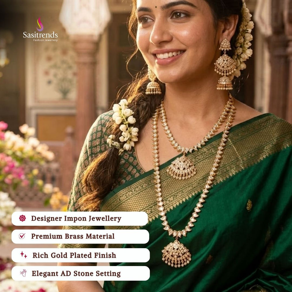 Traditional wear impon micro gold plated AD stone necklace set - Sasitrends           