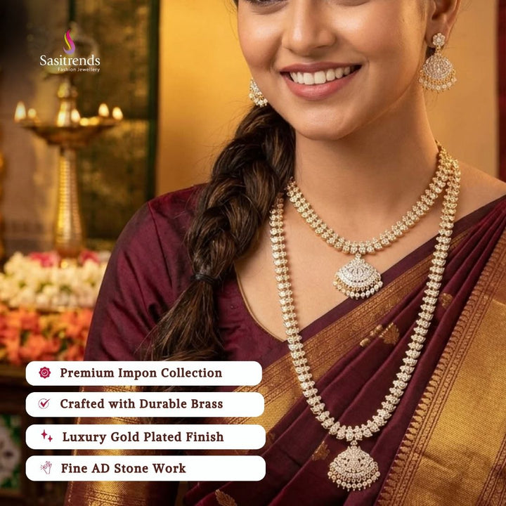 Traditional wear impon micro gold plated AD stone necklace set - Sasitrends           