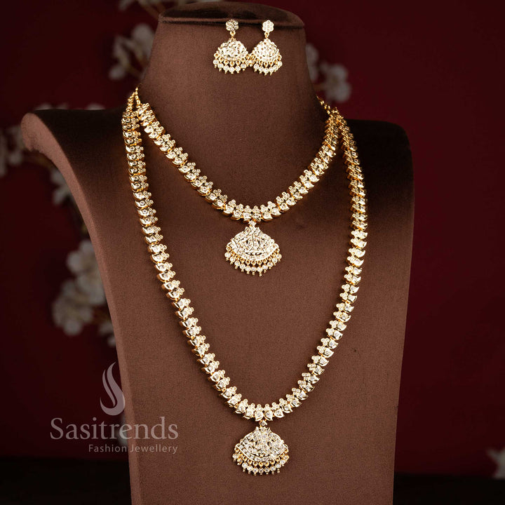 Grand festive wear mango pattern combo necklace set with matching earrings and traditional styling - Sasitrends.