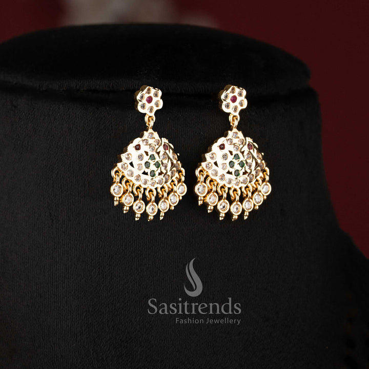 Elegant mango motif attigai combo necklace set crafted with sparkling American Diamond stones - Sasitrends