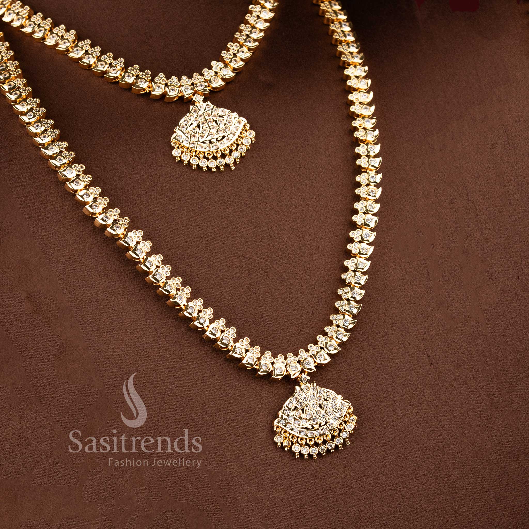  Grand festive wear mango pattern combo necklace set with matching earrings and traditional styling - Sasitrends.