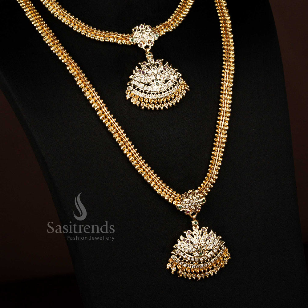 Impon Addigai Micro Gold Plated dual swan wedding necklace combo real gold look Sasitrends