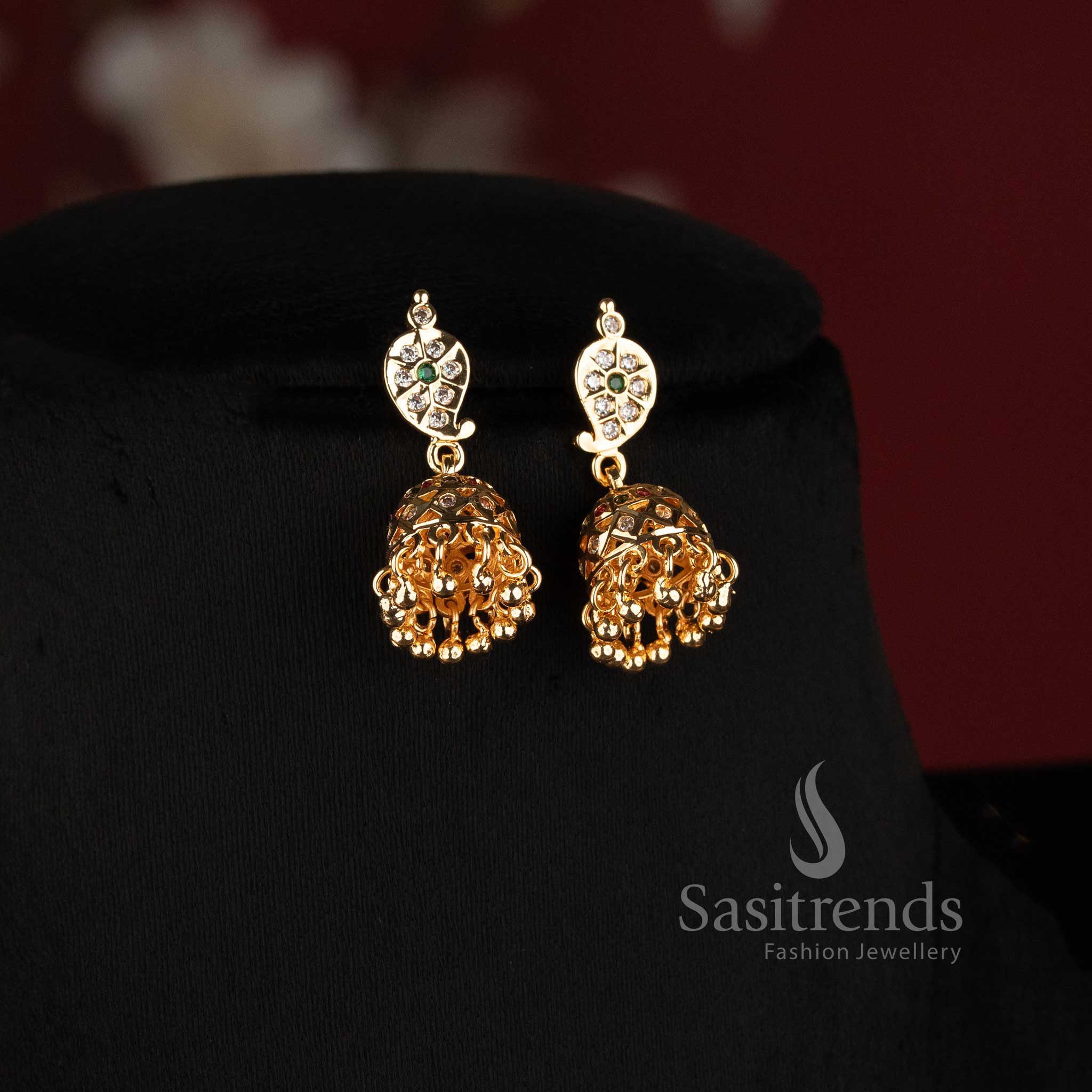 Impon Addigai Micro Gold Plated Short and Long Combo Necklace Jewellery Set with Mango Motif Links in White - Sasitrends