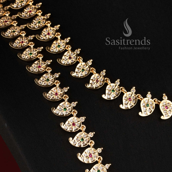 Impon Addigai Micro Gold Plated Short and Long Combo Necklace Jewellery Set with Mango Motif Links in Multicolor - Sasitrends