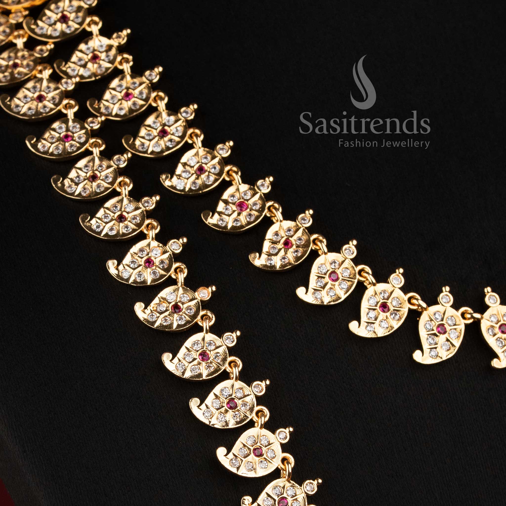 Impon Addigai Micro Gold Plated Short and Long Combo Necklace Jewellery Set with Mango Motif Links in Multicolor - Sasitrends