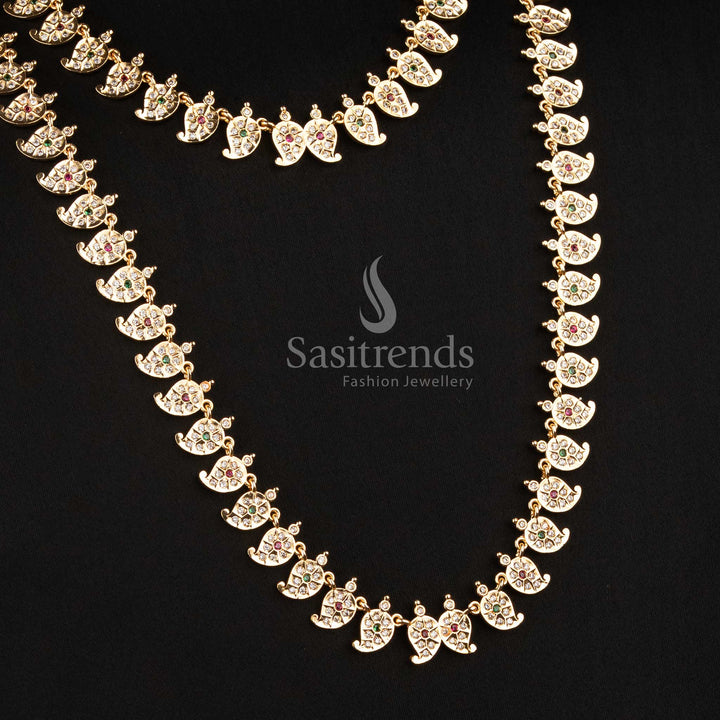 Impon Addigai Micro Gold Plated Short and Long Combo Necklace Jewellery Set with Mango Motif Links in Multicolor - Sasitrends