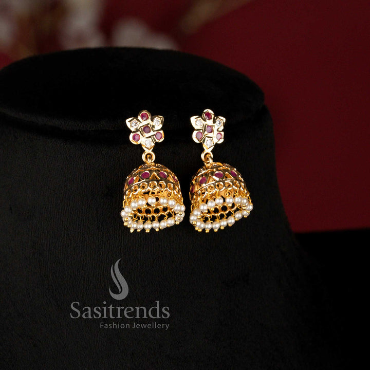 Guaranteed Impon Micro Gold Plated Rajamanga Bridal Addigai Short and Long Necklace Jewellery Set with Matching Jhumka Earrings and Tikka for Wedding Wear