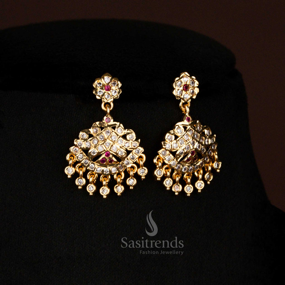 Ornamental One Gram Micro Gold Plated floral dome necklace and Jhumka set Sasitrends
