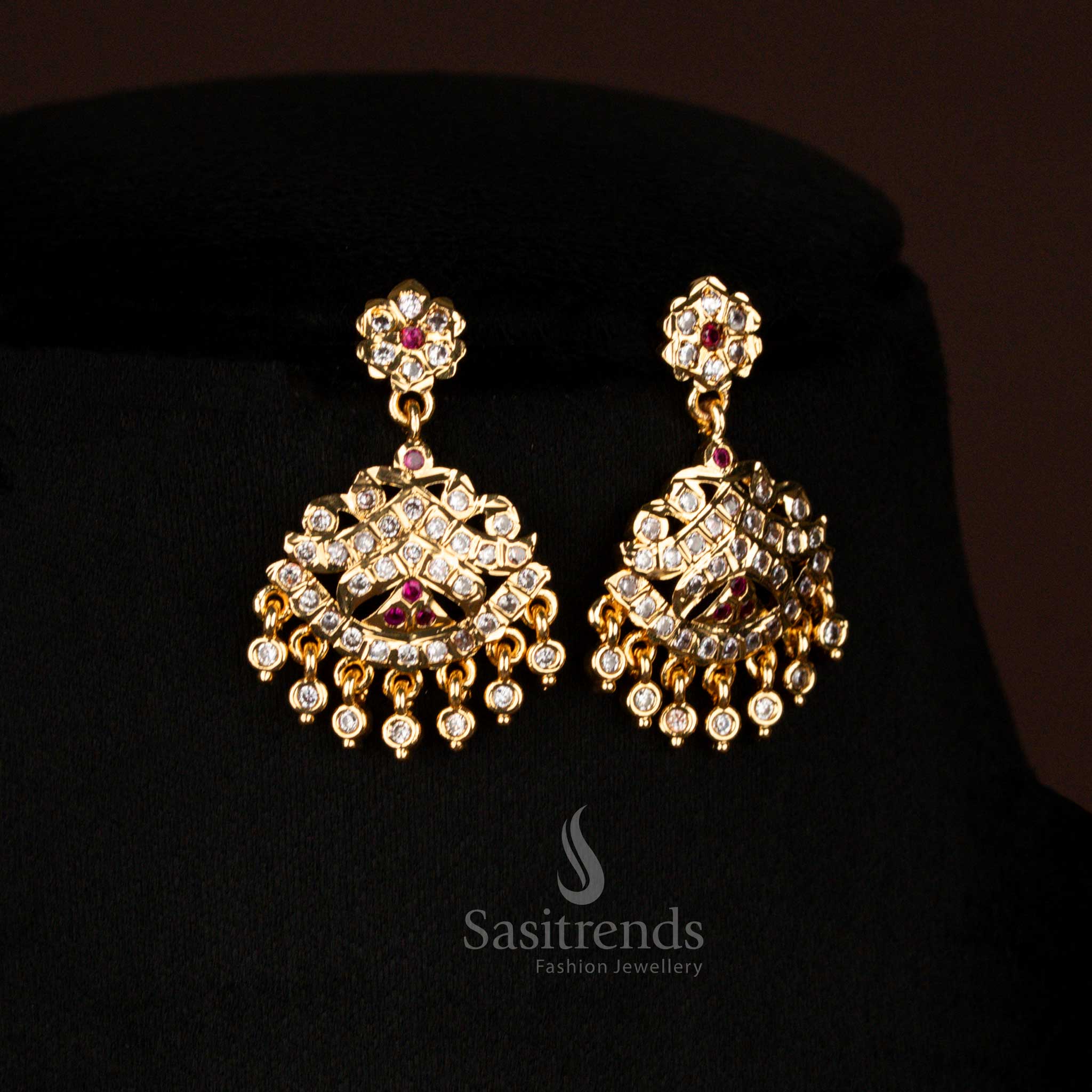 Ornamental One Gram Micro Gold Plated floral dome necklace and Jhumka set Sasitrends