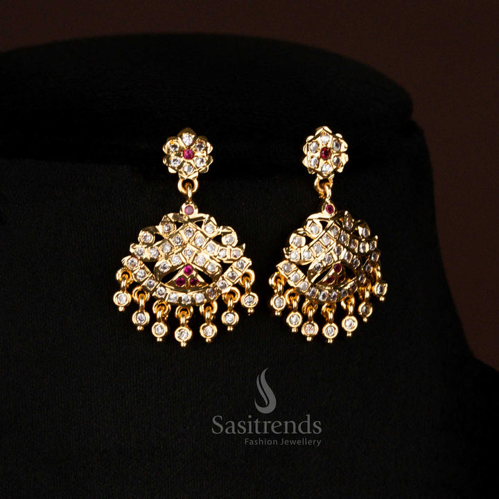 Ornamental One Gram Micro Gold Plated floral dome necklace and Jhumka set Sasitrends