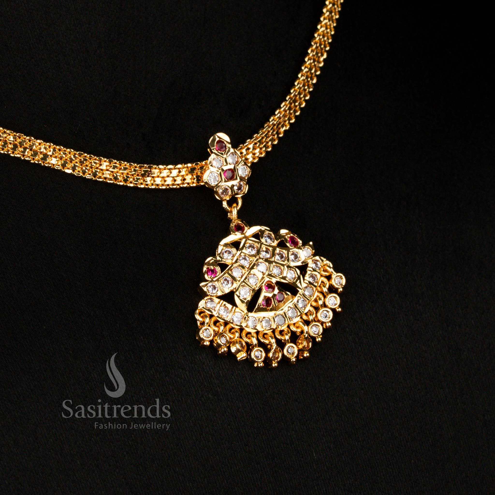 Ornamental One Gram Micro Gold Plated floral dome necklace and Jhumka set Sasitrends