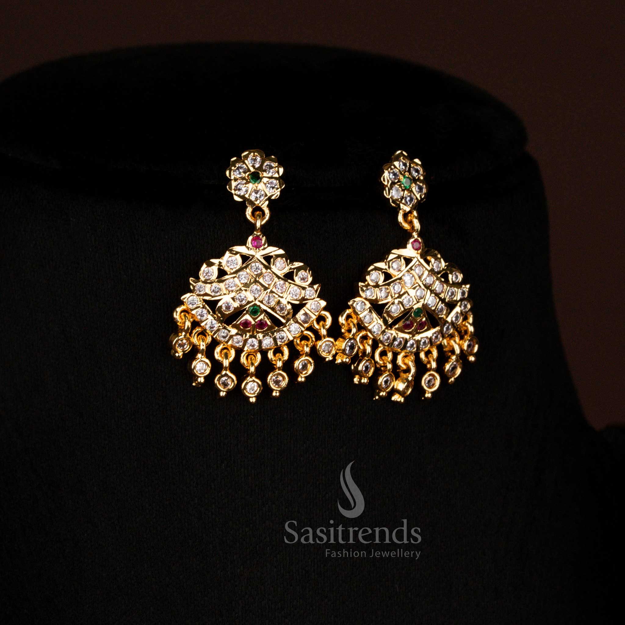 Impon Addigai One Gram Micro Gold Plated Floral Dome Necklace with Jhumkas Sasitrends