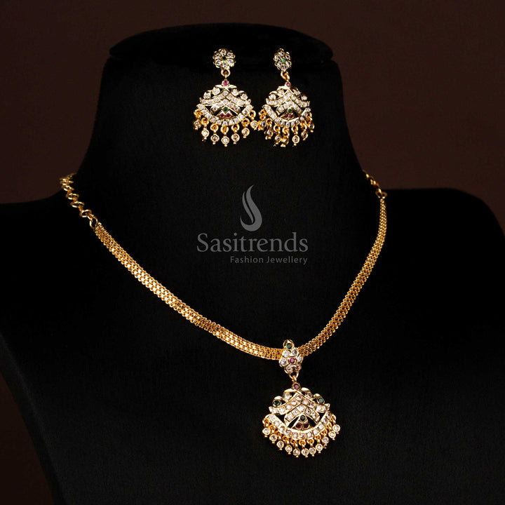 Impon Addigai One Gram Micro Gold Plated Floral Dome Necklace with Jhumkas Sasitrends