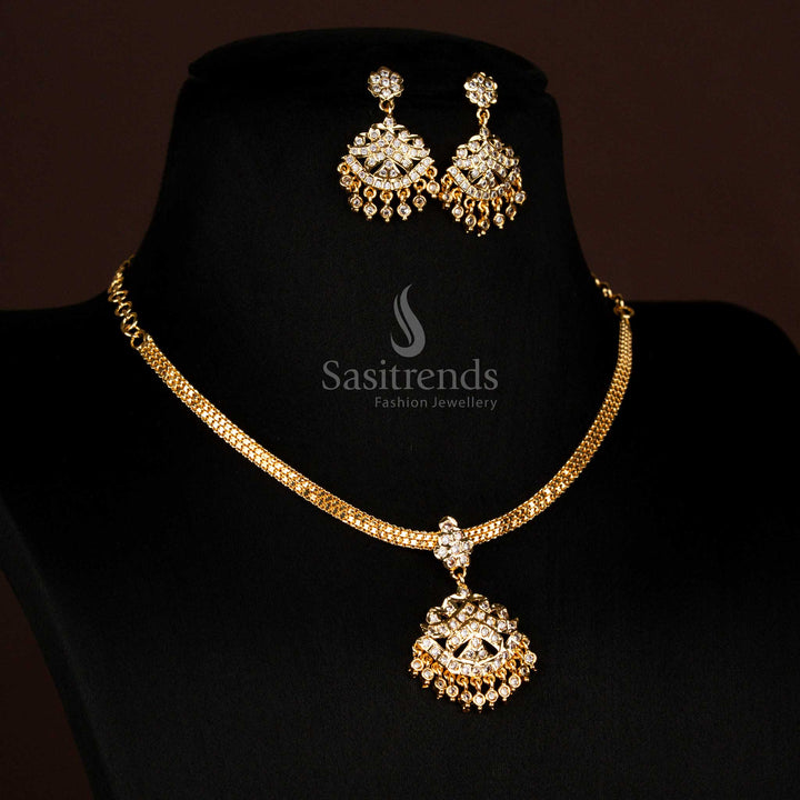 Impon Addigai One Gram Micro Gold Plated Floral Dome Necklace with Jhumkas Sasitrends