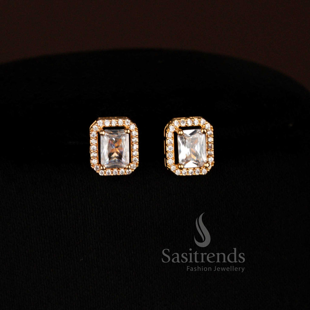 Opulent Guaranteed Micro Gold Plated American Diamond Rectangular Pendant Chain with Earrings – Sasitrends