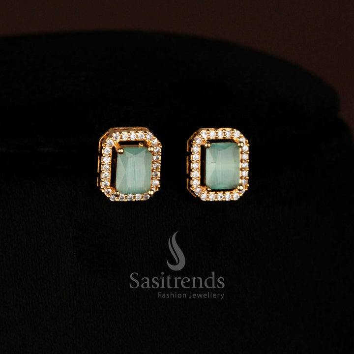 Opulent Guaranteed Micro Gold Plated American Diamond Rectangular Pendant Chain with Earrings – Sasitrends