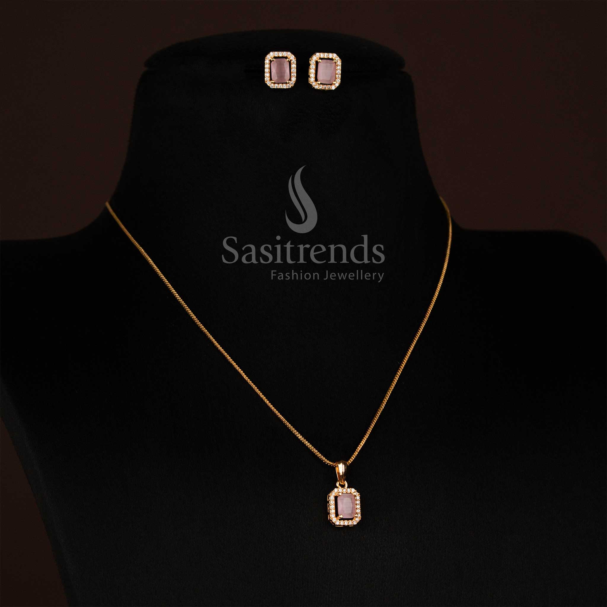 Elegant Traditional Micro Gold Plated American Diamond Pendant and Matching Earrings Set – Sasitrends