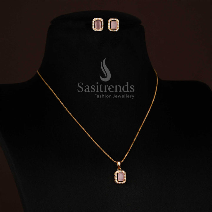 Elegant Traditional Micro Gold Plated American Diamond Pendant and Matching Earrings Set – Sasitrends