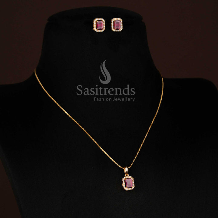 Guaranteed 24 Carat Look Micro Gold Plated American Diamond Pendant Necklace with Earrings – Sasitrends