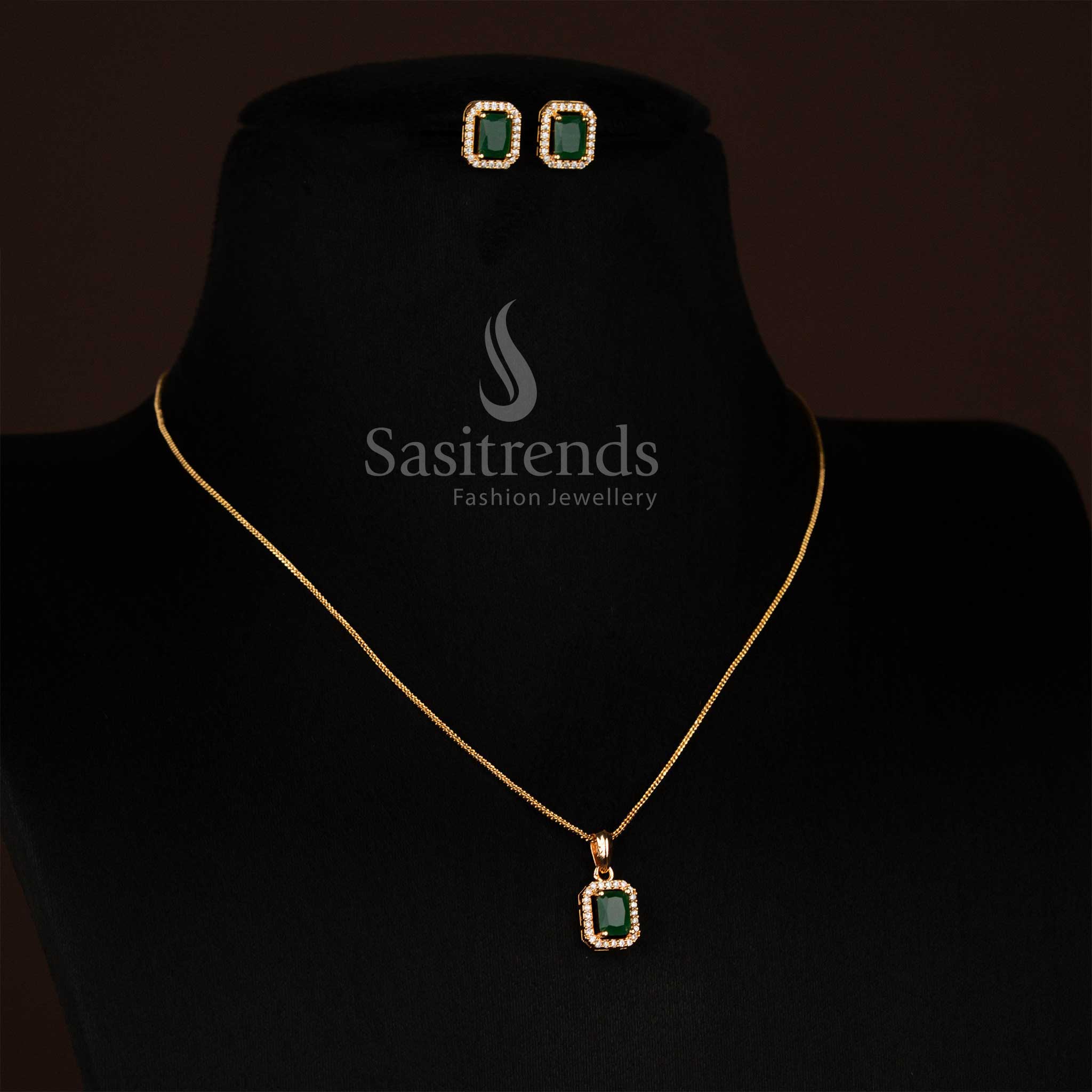 Guaranteed 24 Carat Look Micro Gold Plated American Diamond Pendant Necklace with Earrings – Sasitrends
