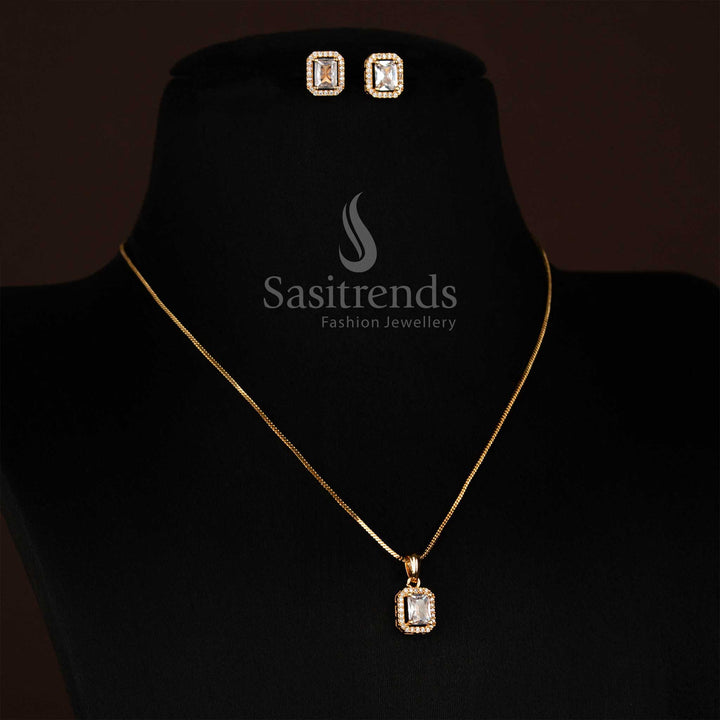 Guaranteed 24 Carat Look Micro Gold Plated American Diamond Pendant Necklace with Earrings – Sasitrends