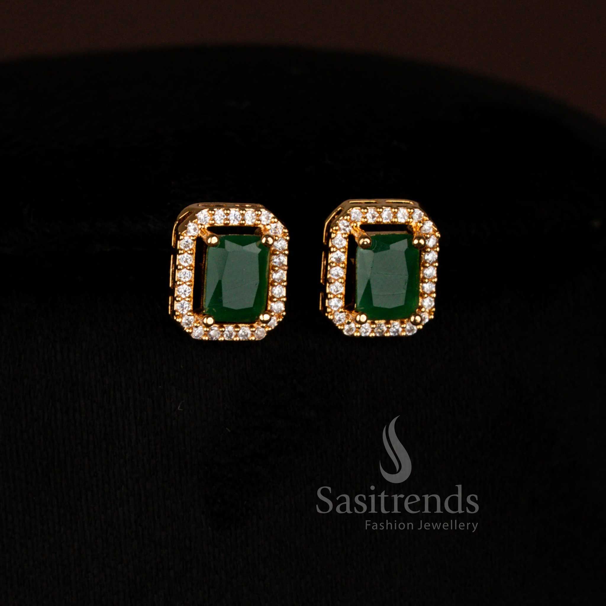 Elegant Traditional Micro Gold Plated American Diamond Pendant and Matching Earrings Set – Sasitrends