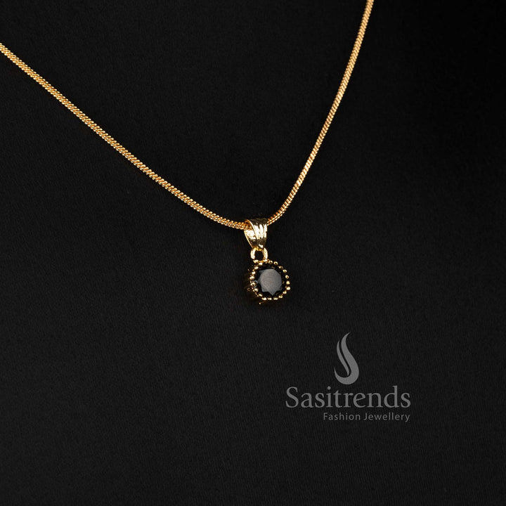 Micro Gold Plated Round Solitaire Pendant Chain Necklace Set with Matching Stud Earrings for Daily Wear Office Wear and Trendy Styling - Sasitrends