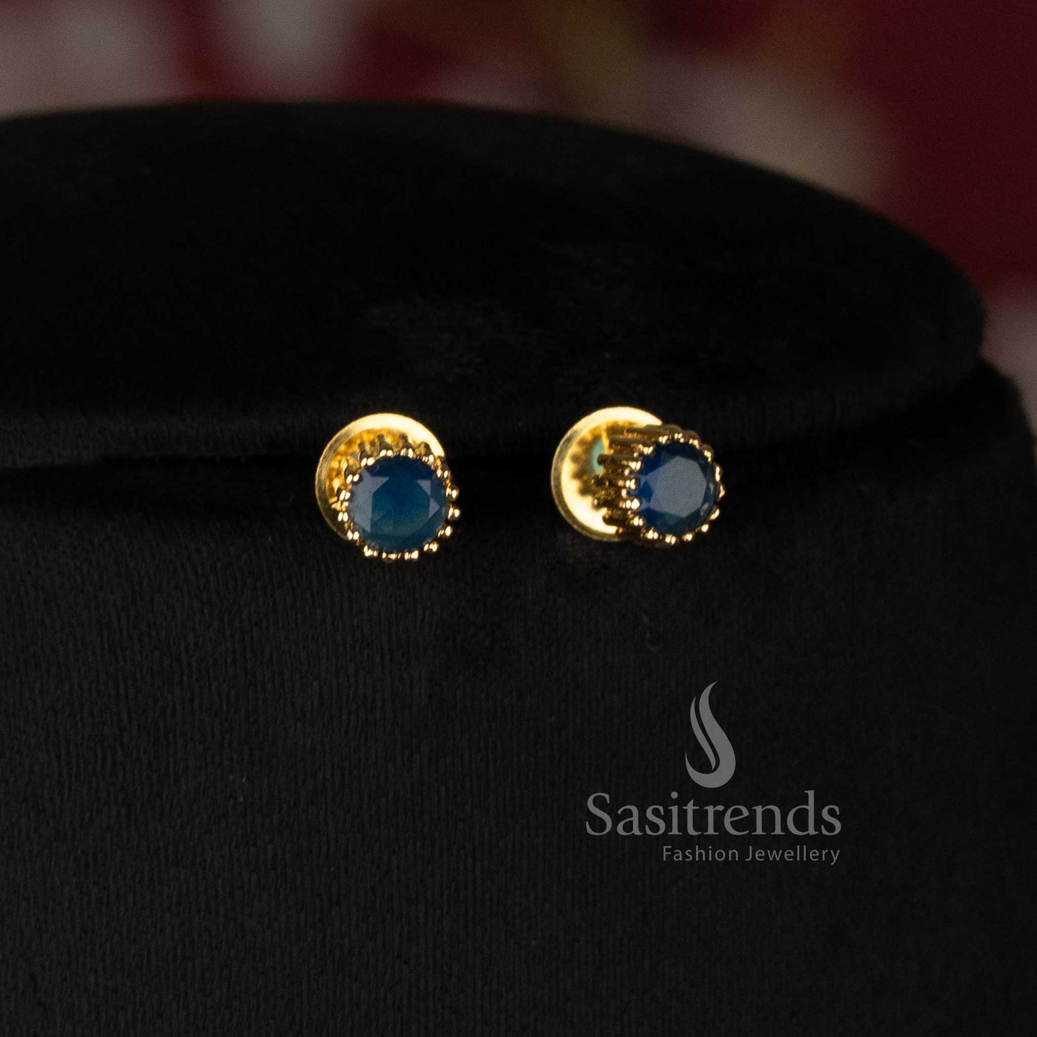 Elegant Micro Gold Plated Round Solitaire Pendant Chain Necklace with Beaded Border Pendant and Matching Stud Earrings - Sasitrends