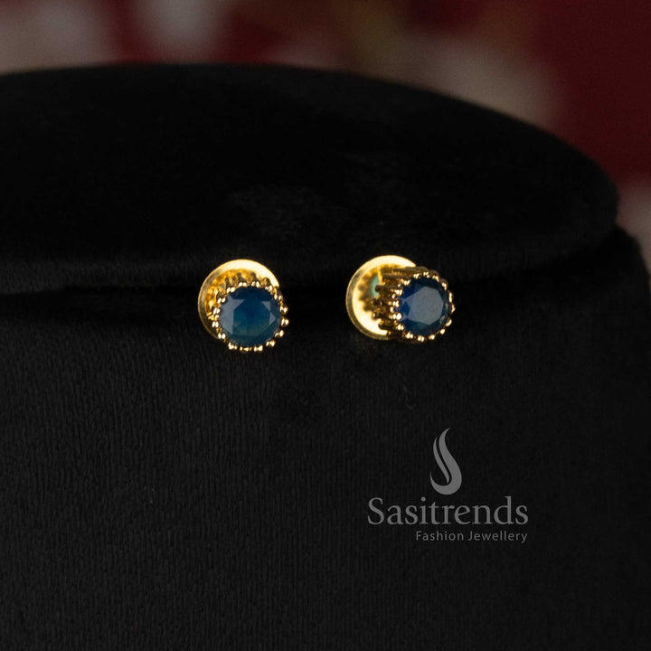 Elegant Micro Gold Plated Round Solitaire Pendant Chain Necklace with Beaded Border Pendant and Matching Stud Earrings - Sasitrends