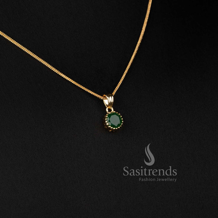 Elegant Micro Gold Plated Round Solitaire Pendant Chain Necklace with Beaded Border Pendant and Matching Stud Earrings - Sasitrends