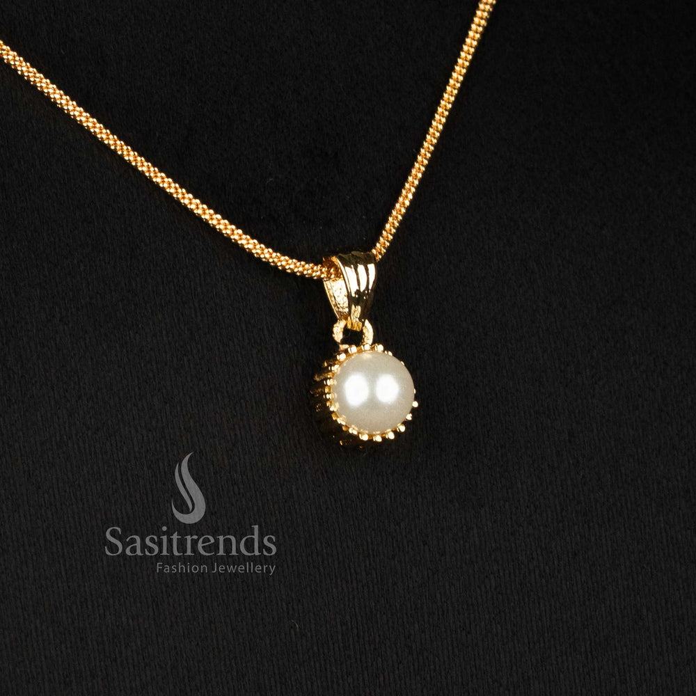 Micro Gold Plated Round Solitaire Pendant Chain Necklace Set with Matching Stud Earrings for Daily Wear Office Wear and Trendy Styling - Sasitrends