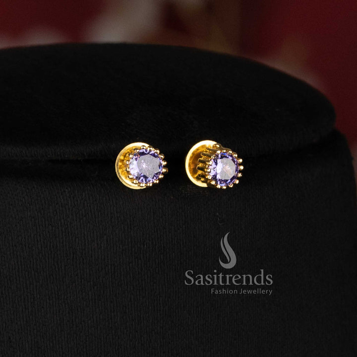 Micro Gold Plated Round Solitaire Pendant Chain Necklace Set with Matching Round Stud Earrings for Women - Sasitrends
