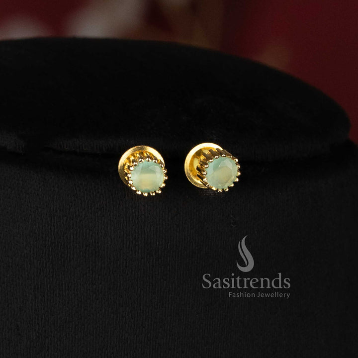 Micro Gold Plated Round Solitaire Pendant Chain Necklace Set with Matching Stud Earrings for Daily Wear Office Wear and Trendy Styling - Sasitrends