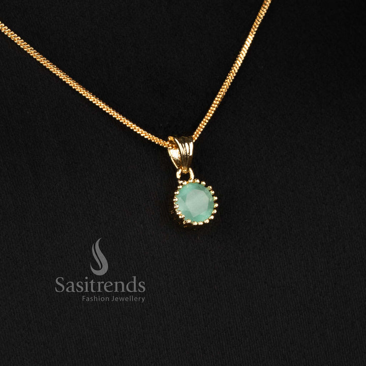 Micro Gold Plated Round Solitaire Pendant Chain Necklace Set with Matching Stud Earrings for Daily Wear Office Wear and Trendy Styling - Sasitrends