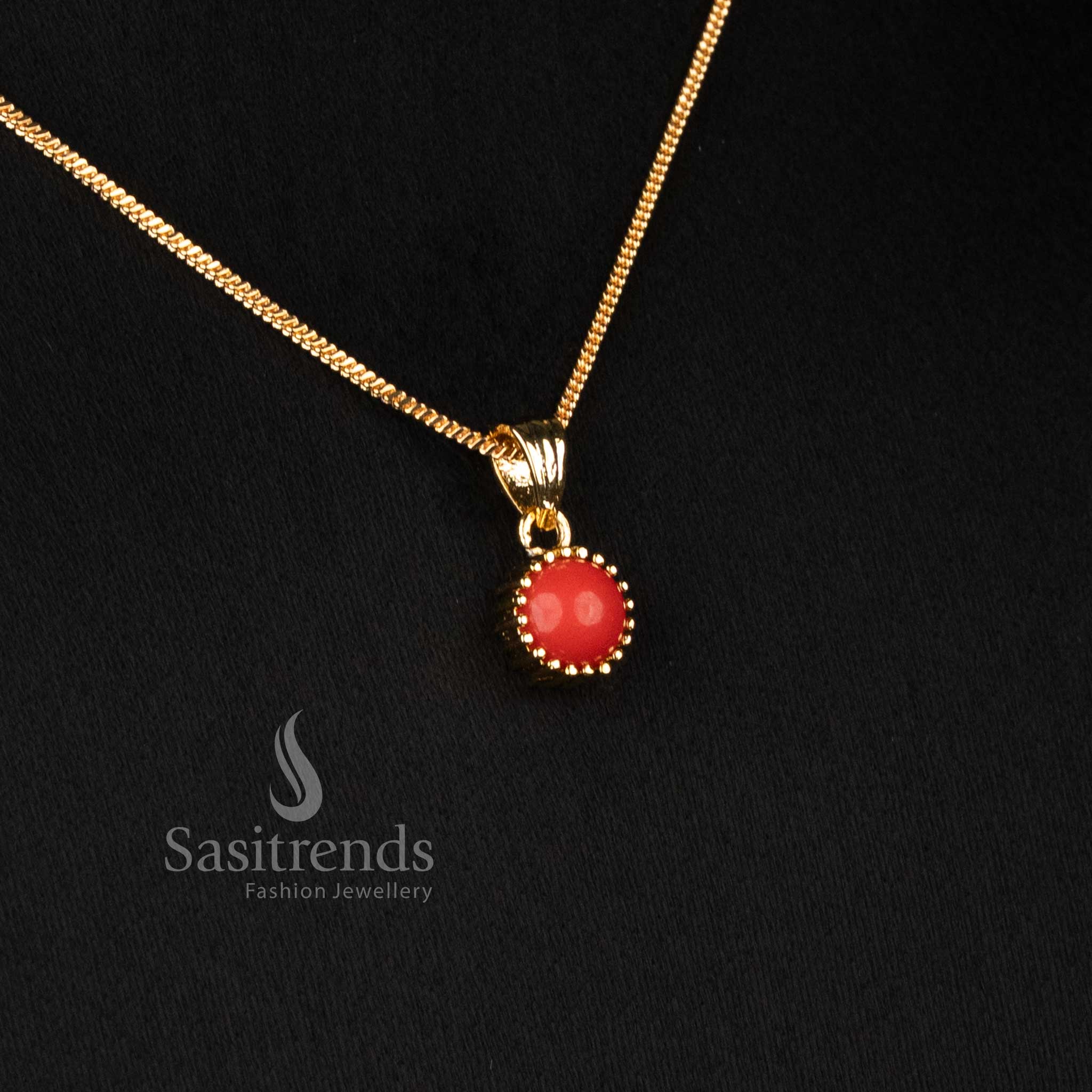 Micro Gold Plated Round Solitaire Pendant Chain Necklace Set with Matching Stud Earrings for Daily Wear Office Wear and Trendy Styling - Sasitrends