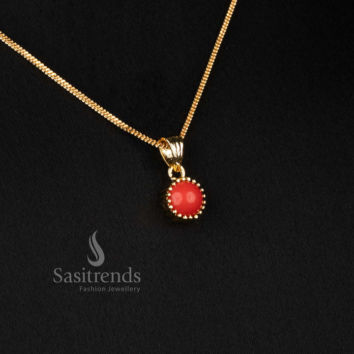Micro Gold Plated Round Solitaire Pendant Chain Necklace Set with Matching Stud Earrings for Daily Wear Office Wear and Trendy Styling - Sasitrends