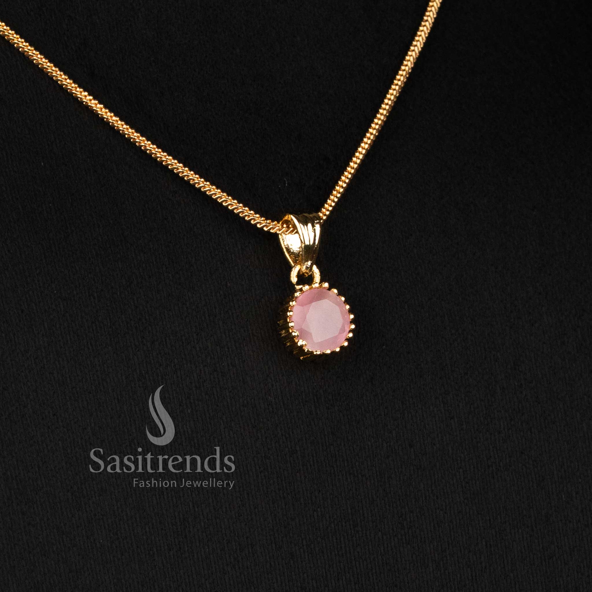 Elegant Micro Gold Plated Round Solitaire Pendant Chain Necklace with Beaded Border Pendant and Matching Stud Earrings - Sasitrends