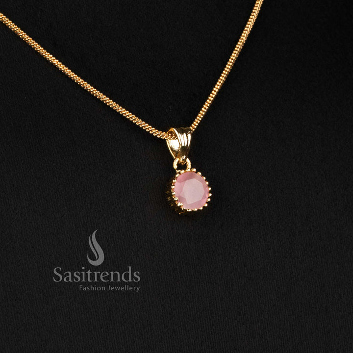 Elegant Micro Gold Plated Round Solitaire Pendant Chain Necklace with Beaded Border Pendant and Matching Stud Earrings - Sasitrends