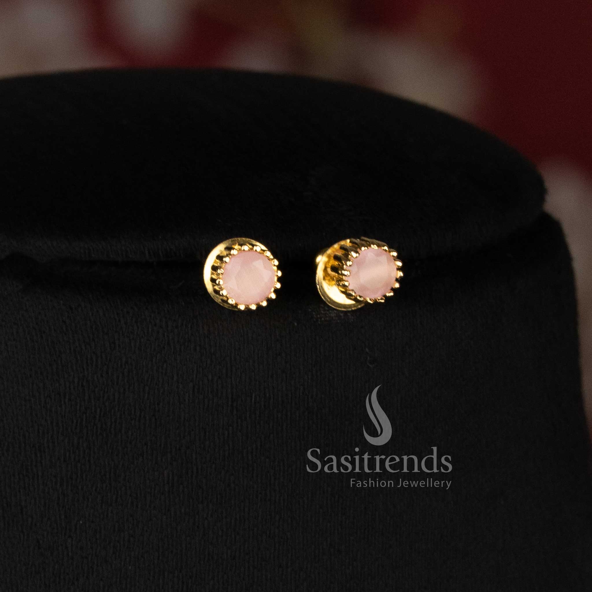 Micro Gold Plated Round Solitaire Pendant Chain Necklace Set with Matching Stud Earrings for Daily Wear Office Wear and Trendy Styling - Sasitrends