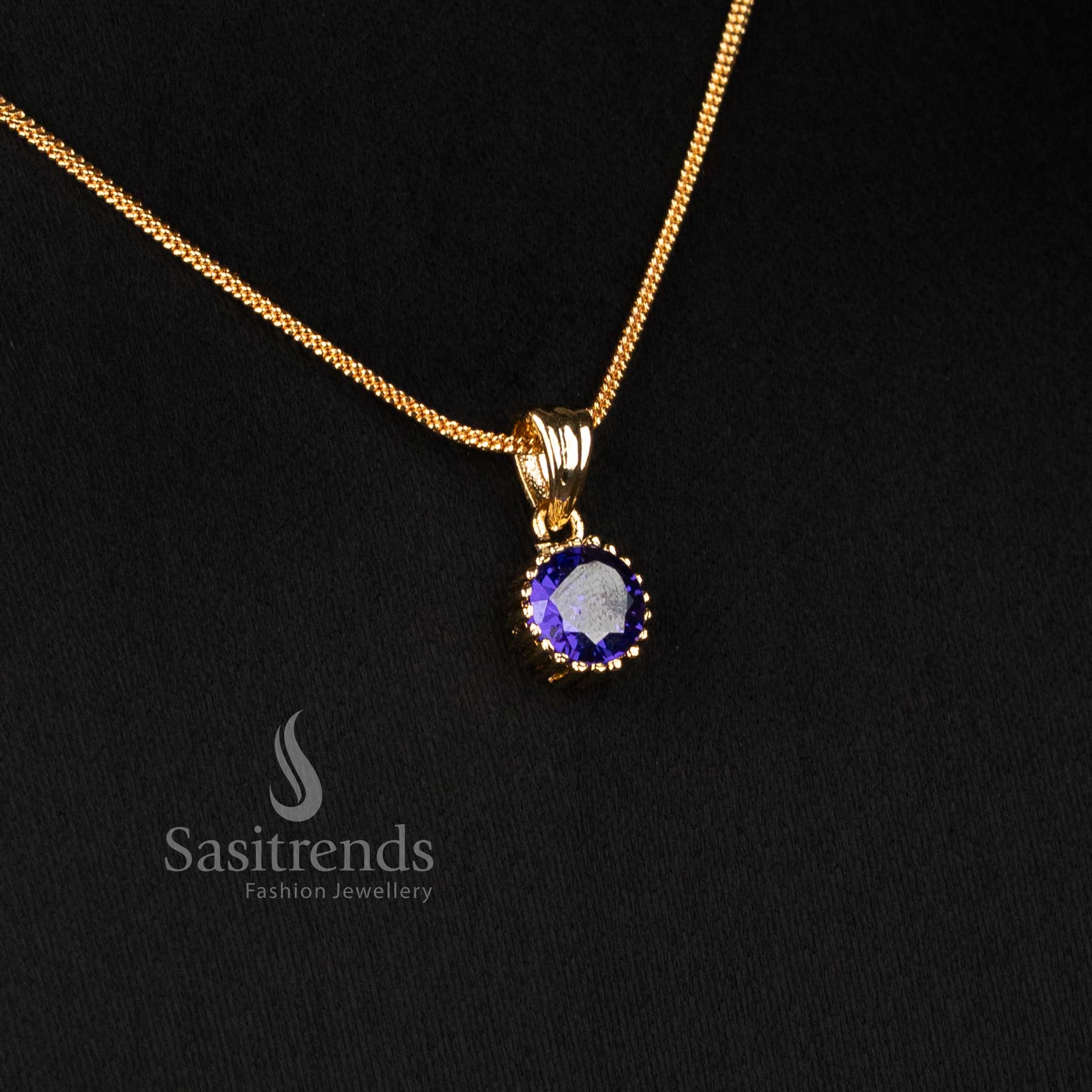 Micro Gold Plated Round Solitaire Pendant Chain Necklace Set with Matching Stud Earrings for Daily Wear Office Wear and Trendy Styling - Sasitrends