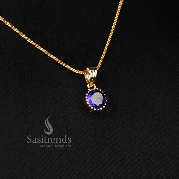 Micro Gold Plated Round Solitaire Pendant Chain Necklace Set with Matching Stud Earrings for Daily Wear Office Wear and Trendy Styling - Sasitrends