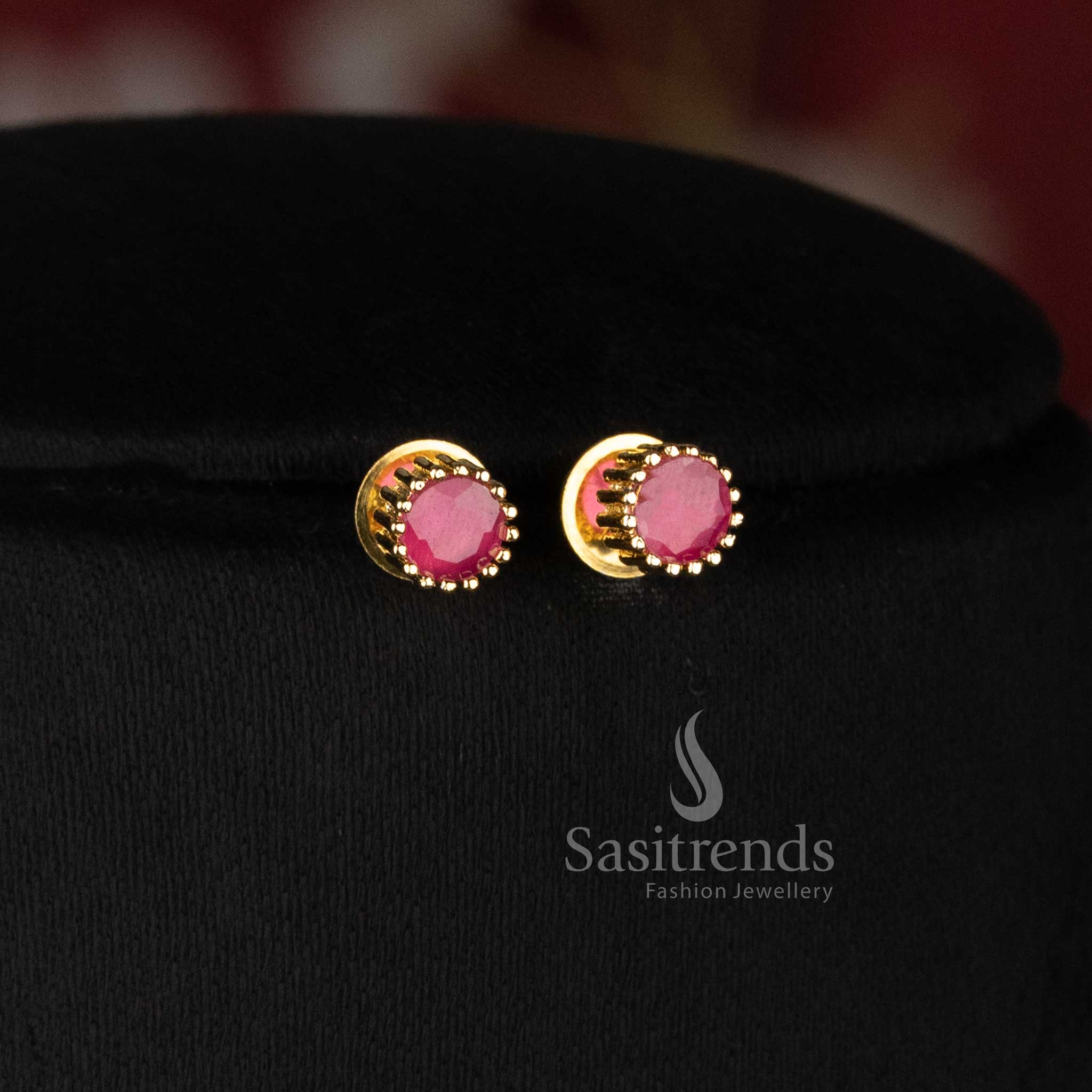 Micro Gold Plated Round Solitaire Pendant Chain Necklace Set with Matching Stud Earrings for Daily Wear Office Wear and Trendy Styling - Sasitrends